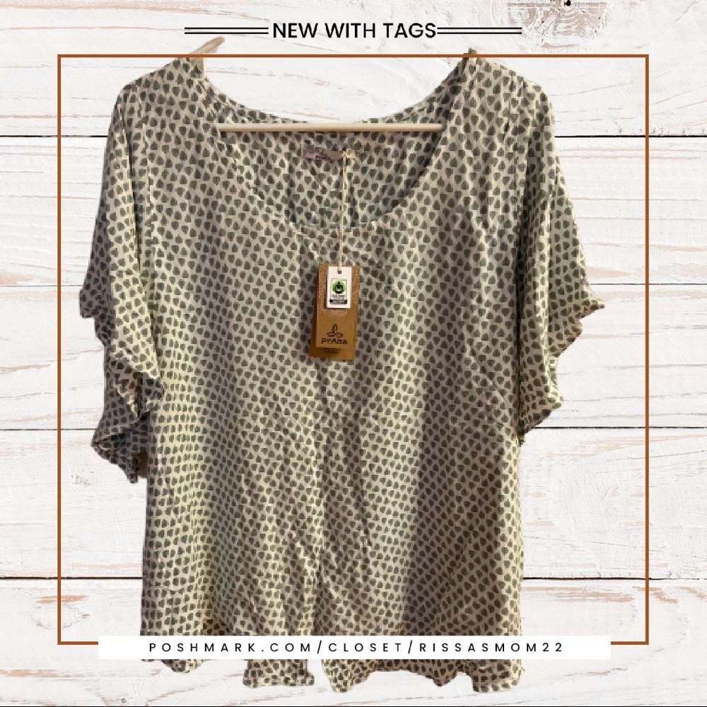 PRANA Fair Trade Leaf Design Blouse Size XL NWT